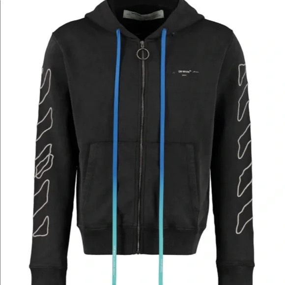 Off white Gray Abstract Arrows Zipup Hoodie - Picture 3 of 5